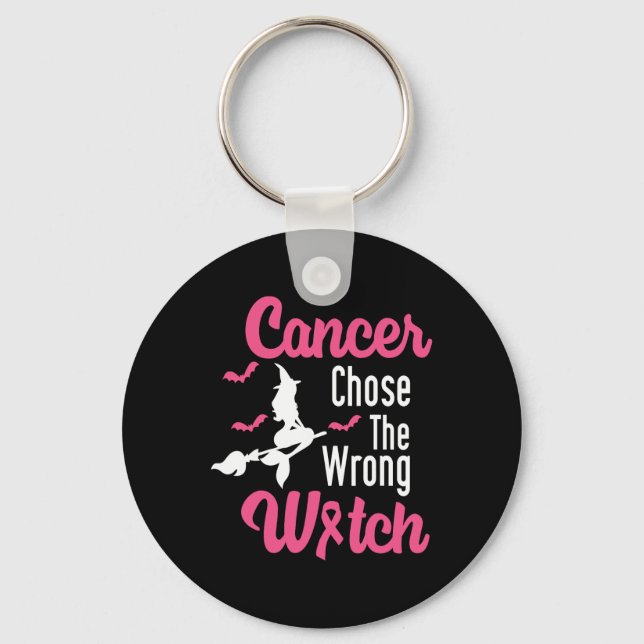 Breast Cancer Messed With The Wrong Pink Witch Hat Key Ring (Front)