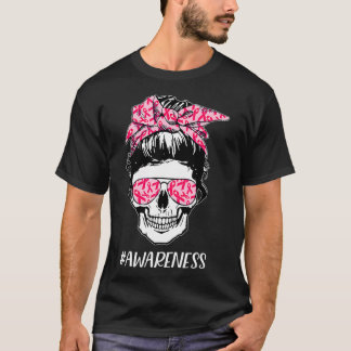 Breast Cancer Mom Life Skull Mom Mama Pink Ribbon  T-Shirt