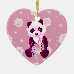 Breast Cancer Panda Bear Ceramic Tree Decoration