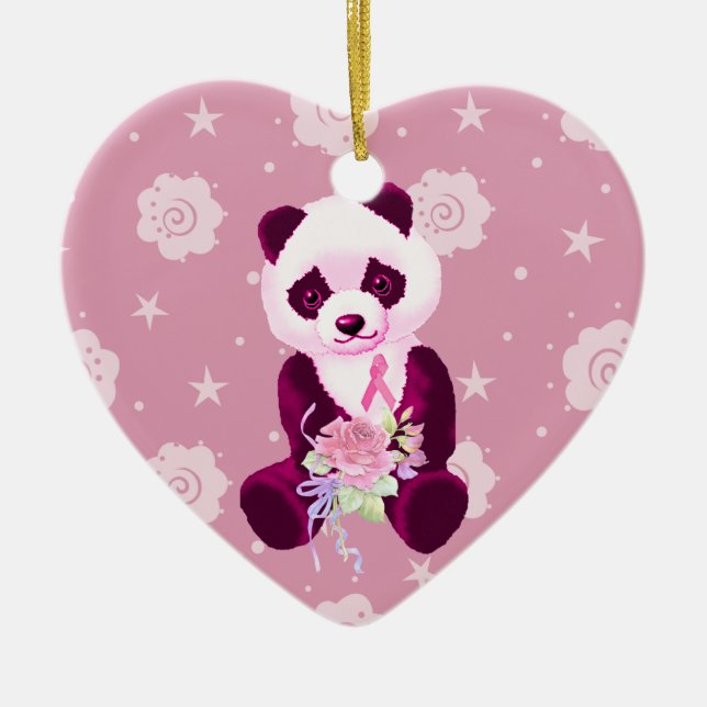 Breast Cancer Panda Bear Ceramic Tree Decoration (Front)