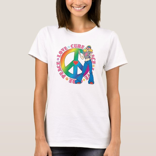 Breast Cancer Peace Love Cure T-Shirt (Front)
