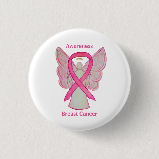 Breast Cancer Pink Awareness Ribbon Angel Pin (Front)