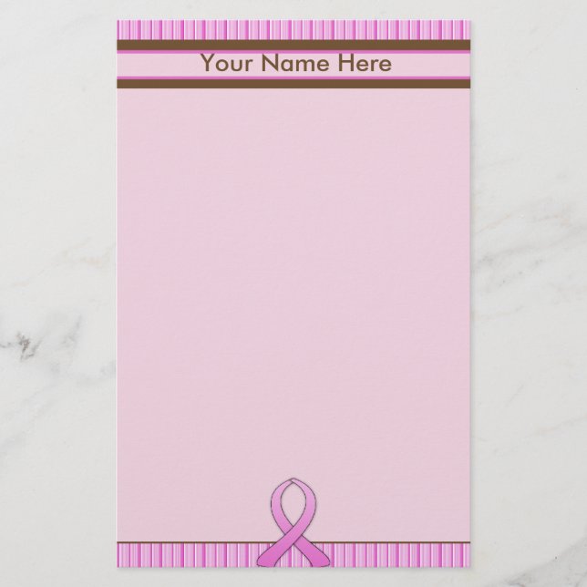 Breast Cancer Pink & Brown Striped Stationery (Front)