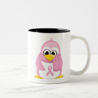 Breast Cancer Pink Penguin Two-Tone Coffee Mug