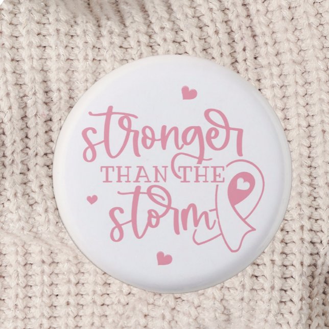 Breast Cancer Pink Ribbon 3 Cm Round Badge (Stronger than the storm breast cancer awareness and support pin.)