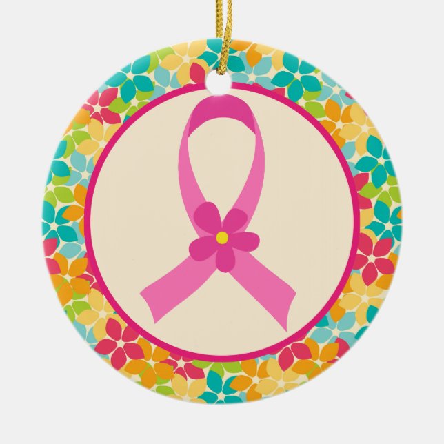 Breast Cancer Pink Ribbon Awareness gift Ceramic Tree Decoration (Front)