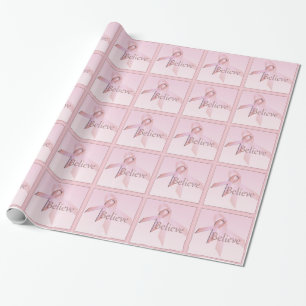 Breast Cancer Pink Ribbon Believe Gift Wrap