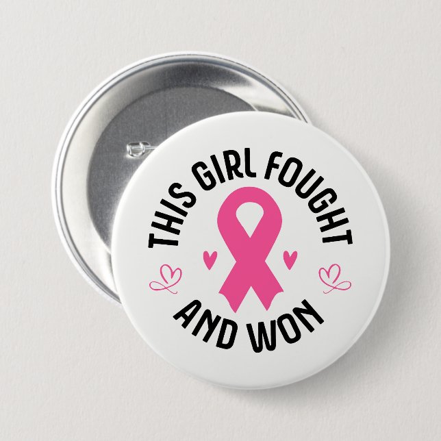 Breast Cancer Pink Ribbon Button Pin (Front & Back)