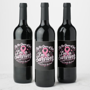 Breast Cancer Pink Ribbon Faith Awareness Wine Label