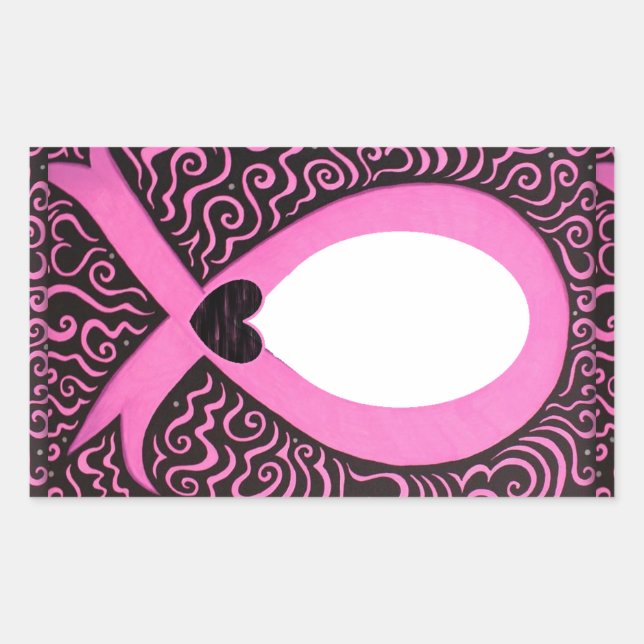 Breast Cancer Pink Ribbon Frame add image/text Rectangular Sticker (Front)