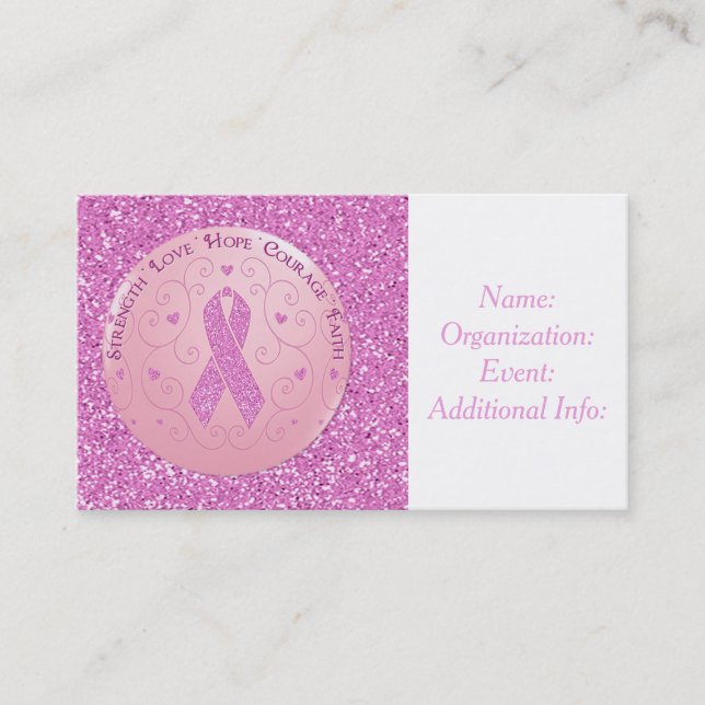 Breast Cancer Pink Ribbon Glitter Business Card 2 (Front)