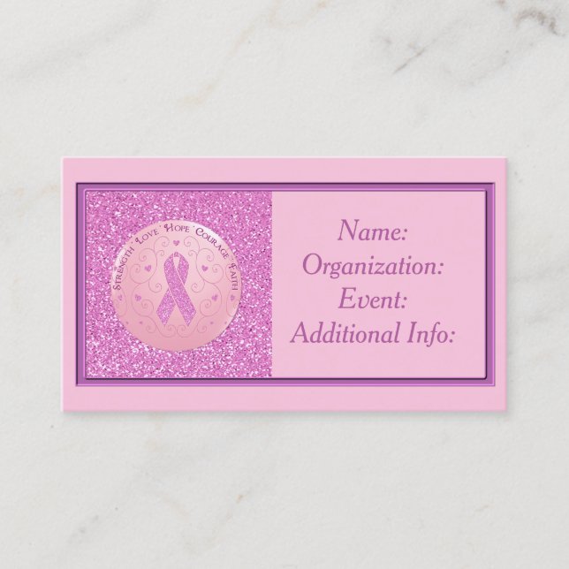 Breast Cancer Pink Ribbon Glitter Business Card 3 (Front)