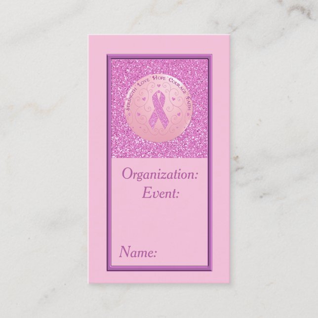 Breast Cancer Pink Ribbon Glitter Business Card 4 (Front)