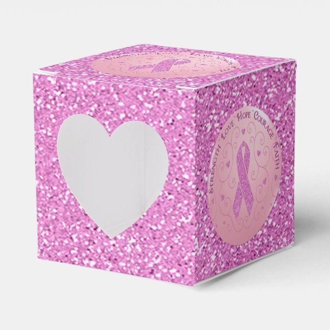 Breast Cancer Pink Ribbon Glitter Heart Favour Box (Front Side)