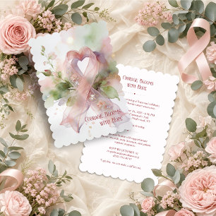 Breast Cancer Pink Ribbon Heart Floral TMF26 Invitation