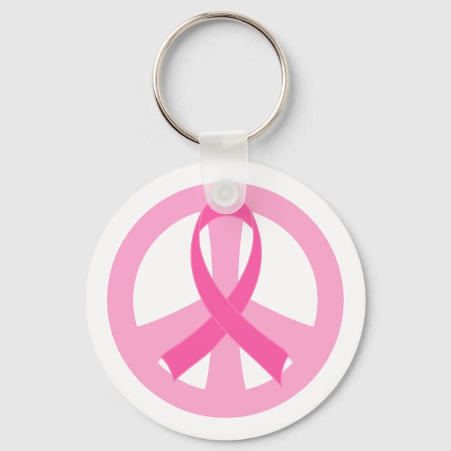 Breast Cancer Pink Ribbon Peace Sign Gift Key Ring (Front)