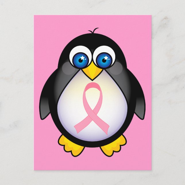 Breast Cancer Pink Ribbon Penguin Gift Postcard (Front)
