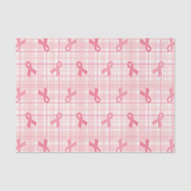 Breast Cancer Pink Ribbon Plaid Pattern Tissue Paper (Front)