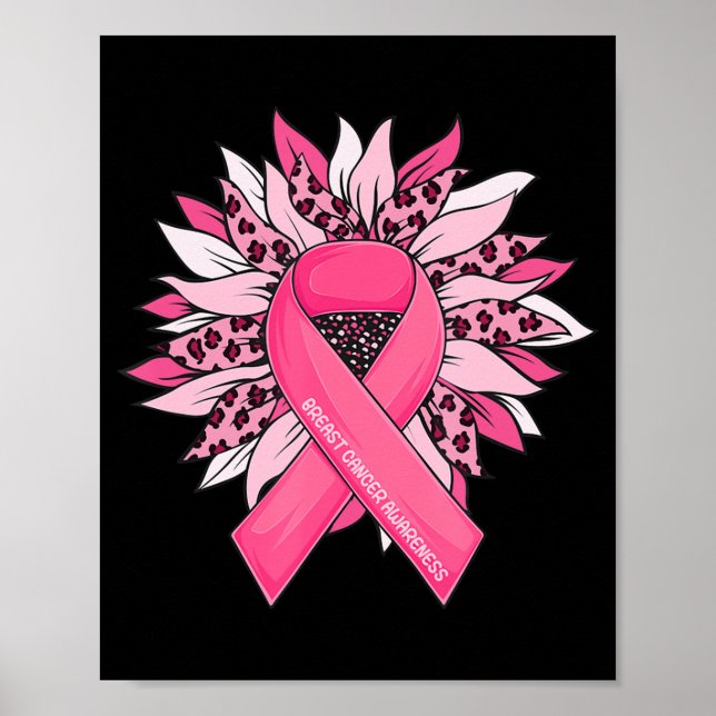 Breast Cancer Pink Ribbon Sunflower Breast Cancer  Poster (Front)