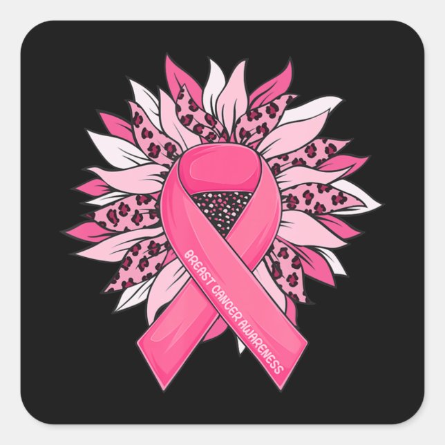 Breast Cancer Pink Ribbon Sunflower Breast Cancer  Square Sticker (Front)