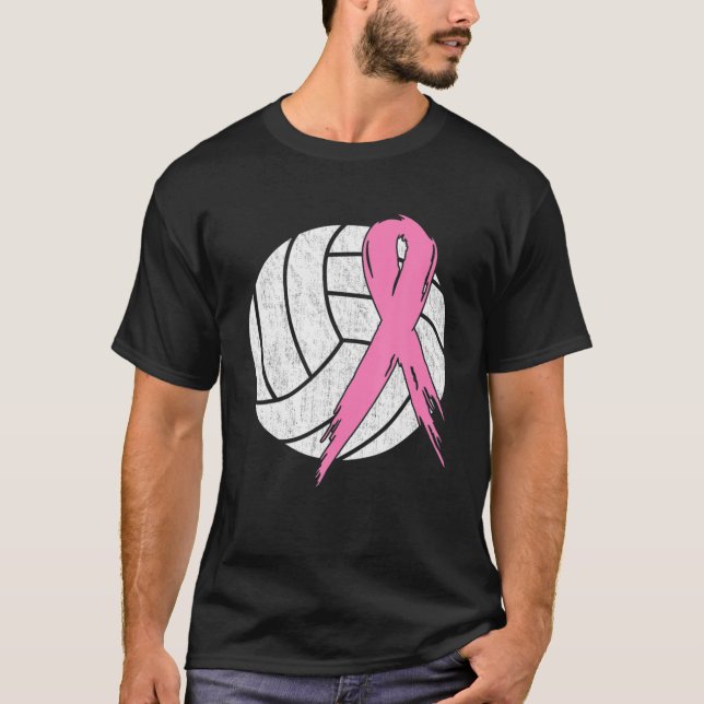 Breast Cancer Pink Ribbon Volleyball Awareness Cos T-Shirt (Front)