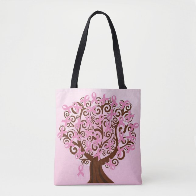 Breast cancer pink ribbons tree tote bag (Front)