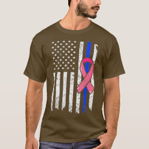 Breast Cancer Police American Flag Pink Ribbon Fi T-Shirt