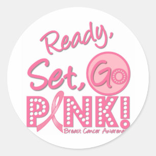 Breast Cancer Ready, Set, Go Pink! Classic Round Sticker
