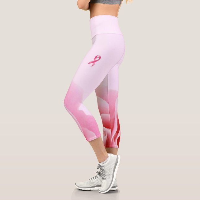 Breast Cancer Ribbon and Pink Rose Leggings (Left)