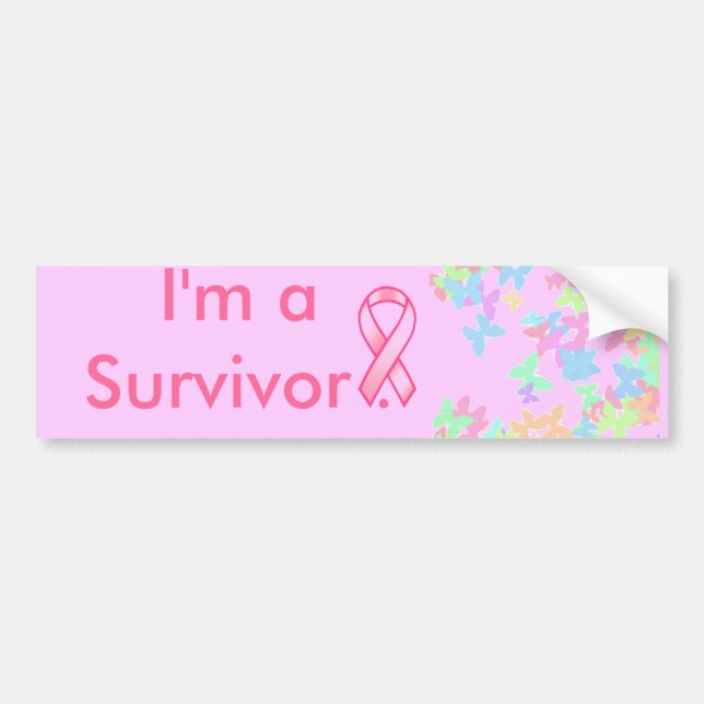 Breast Cancer Ribbon, Butterfly, I'm a Survivor . Bumper Sticker (Front)