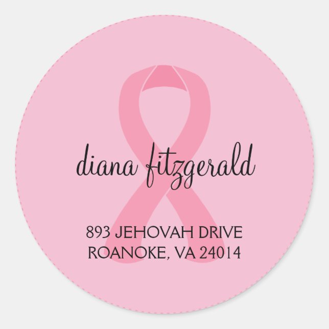 Breast Cancer Ribbon Custom Round Address Label (Front)