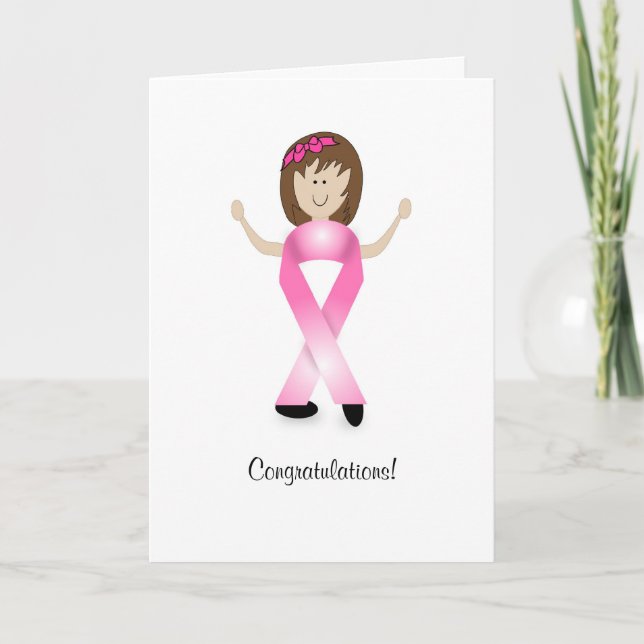 Breast Cancer Ribbon Girl - Last Round of Chemo Card (Front)