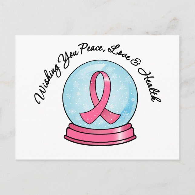 Breast Cancer Ribbon Merry Christmas Snowglobe Holiday Postcard (Front)