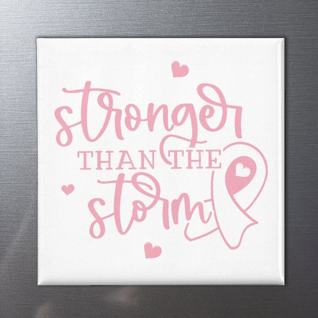 Breast Cancer Stronger than the Storm Magnet (A pink ribbon magnet for breast cancer survivors and warriors that says "Stronger than the storm".)