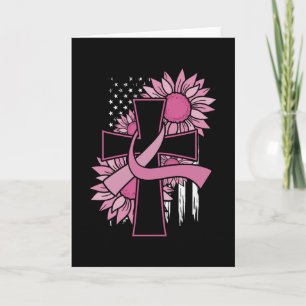 Breast Cancer Sunflower Pink Ribbon Cross Faith Card