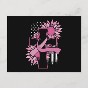 Breast Cancer Sunflower Pink Ribbon Cross Faith Postcard