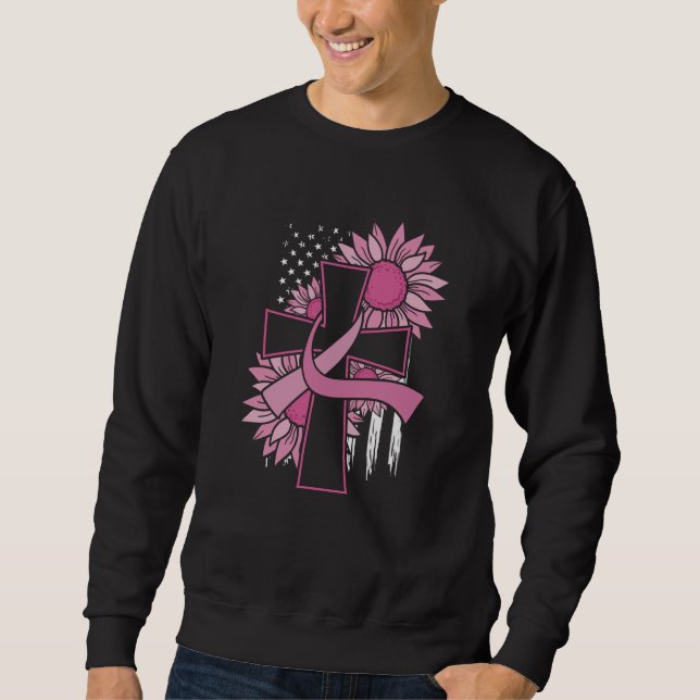 Breast Cancer Sunflower Pink Ribbon Cross Faith Sweatshirt (Front)