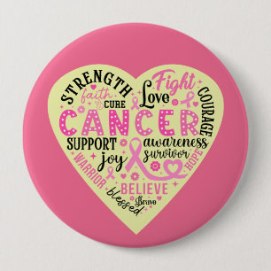 Breast Cancer Support Heart  10 Cm Round Badge