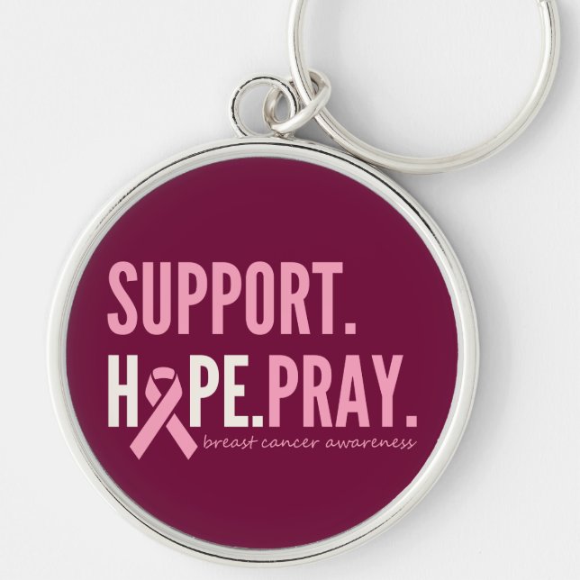 breast cancer support hope pray Keychain pink (Front)