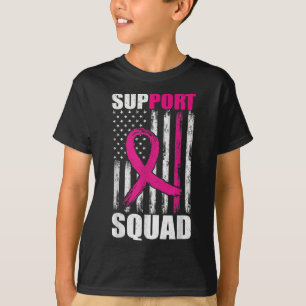 Breast Cancer Support Squad For Mum Flag Pink Ribb T-Shirt