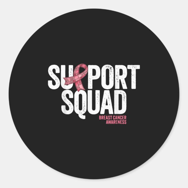 Breast Cancer Support Squad Pink Ribbon Patchwork  Classic Round Sticker (Front)