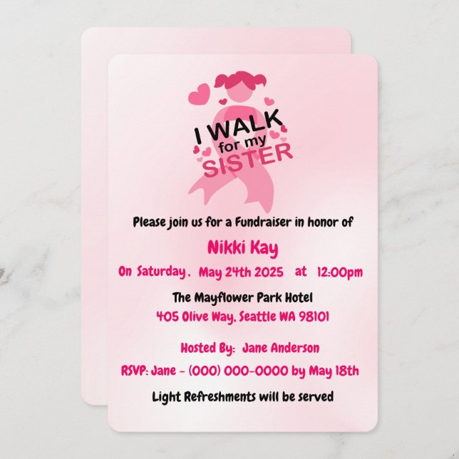 Breast Cancer Support Team Pink Ribbon Personalise Invitation (Front/Back)