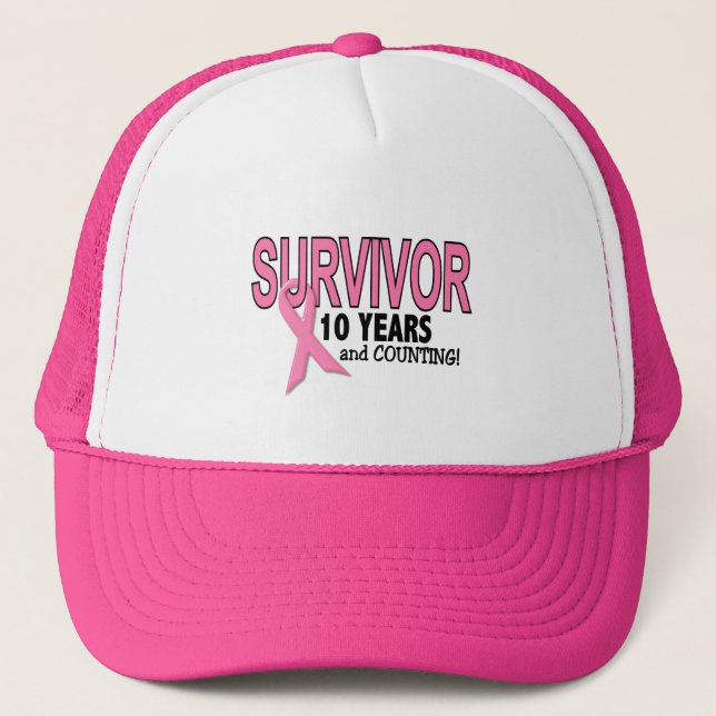 BREAST CANCER SURVIVOR 10 Years & Counting Trucker Hat (Front)