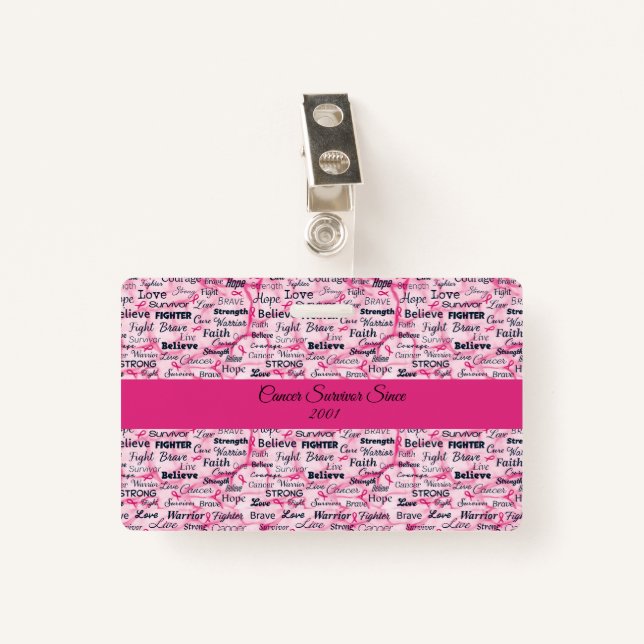 Breast Cancer Survivor Awareness ID Badge (Front with Clip)