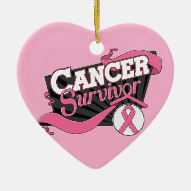 Breast Cancer Survivor Banner Ceramic Tree Decoration (Front)