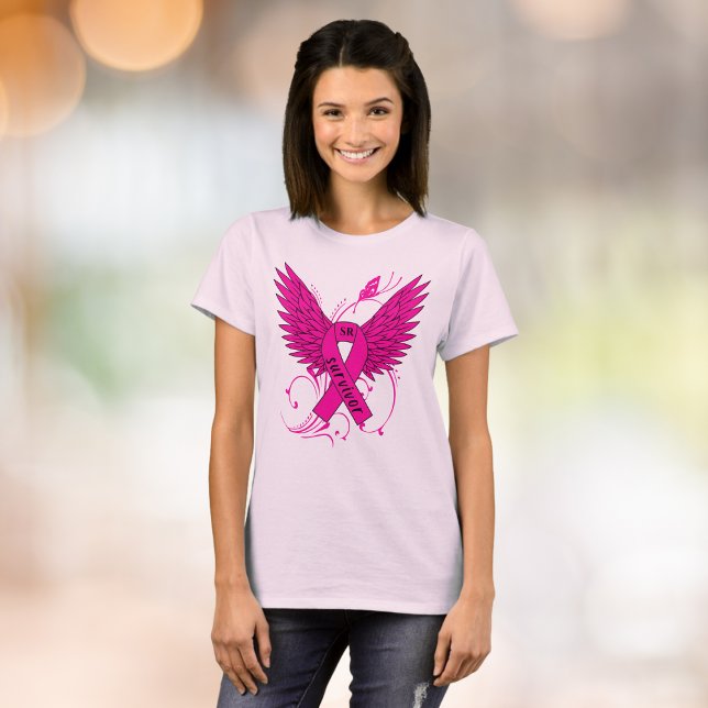 Breast Cancer Survivor Butterfly Name Monogram  T-Shirt (Creator Uploaded)