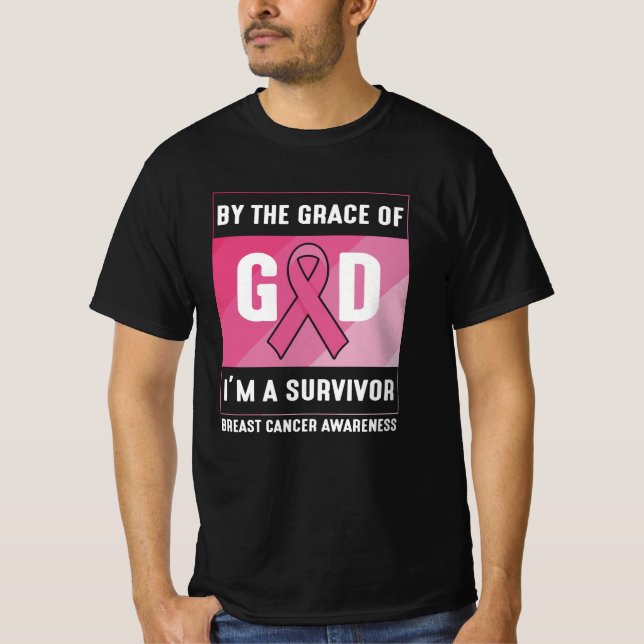 Breast Cancer Survivor By God’s Grace Christian T-Shirt (Front)