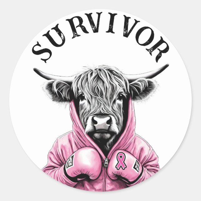 Breast Cancer Survivor cow Classic Round Sticker (Front)