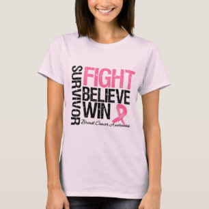 Breast Cancer Survivor Fight Believe Win Motto T-Shirt