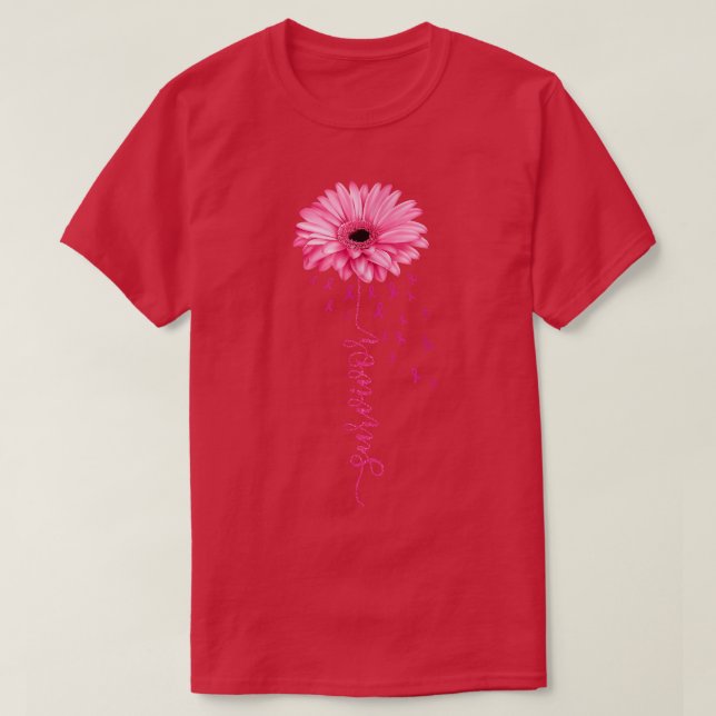 Breast Cancer Survivor Flower Ribbon Breast Cancer T-Shirt (Design Front)